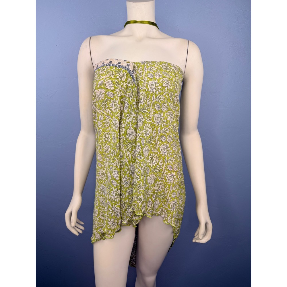 Vacation Convertible Sarong Dress Women OS Green Floral Paisley Halter Mini NEW - Picture 6 of 9